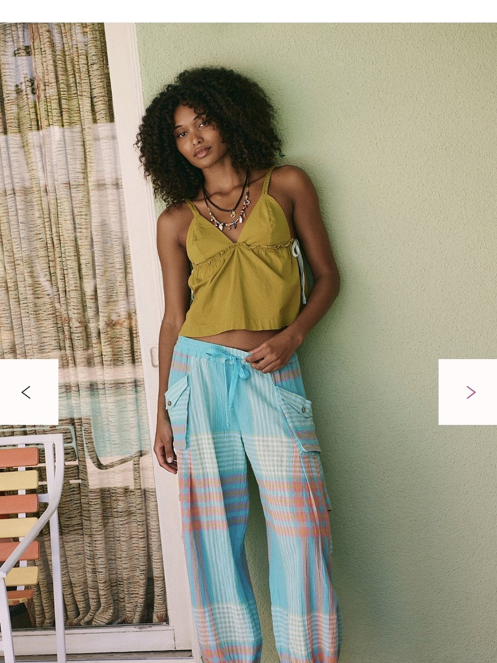 NWT Free People Aqua Multi Plaid Wide-Leg Cargo Pants Size SMALL Sold Out Online - Picture 2 of 8